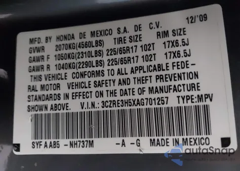 2010 Honda Cr-V Ex z USA, uszkodzony, nr VIN 3CZRE3H5XAG701257